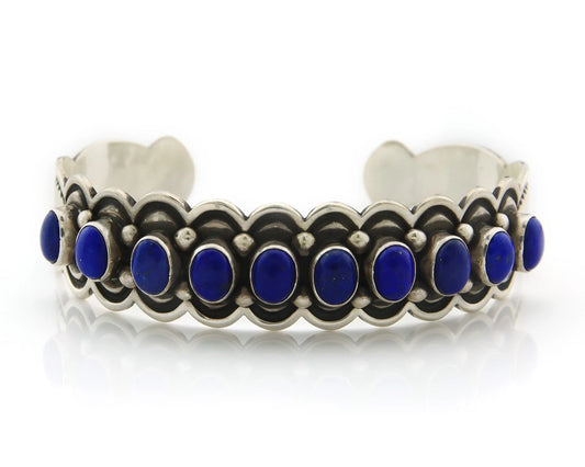 Navajo Cuff Bracelet Sterling Silver Natural Lapis Signed B Nelson Vintage