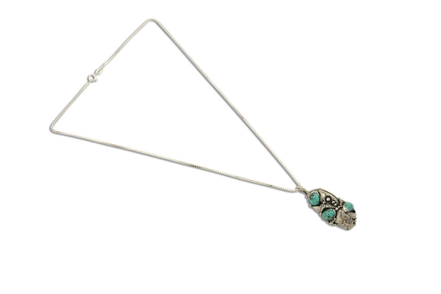 Navajo Necklace 925 Silver Natural Turquoise Artist Signed Tom Willeto C.80's