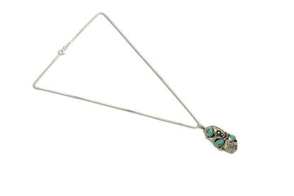 Navajo Necklace 925 Silver Natural Turquoise Artist Signed Tom Willeto C.80's