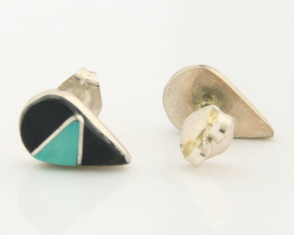 Navajo Earrings Sterling Silver Inlaid Onyx & Turquoise Vintage