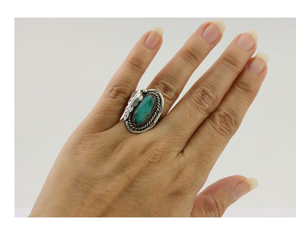 Navajo Handmade Ring 925 Silver Natural Turquoise Signed Jason Livingston C.80's