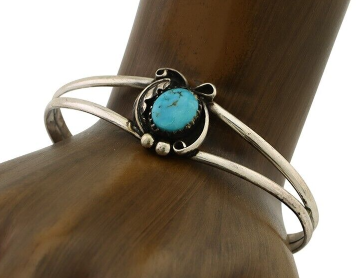 Navajo Handmade Bracelet 925 Silver Natural Blue Turquoise Native American C80's