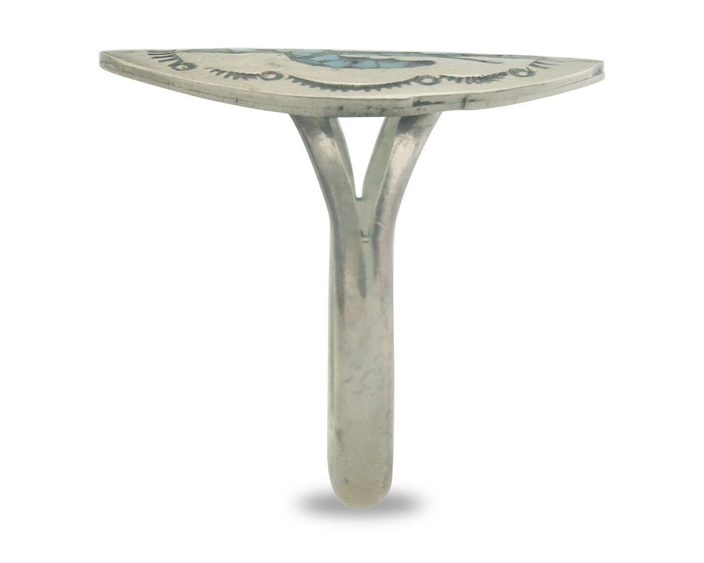 Navajo Ring 925 Sterling Natural Chip Inlay Blue Turquoise C.80's Size 7.75