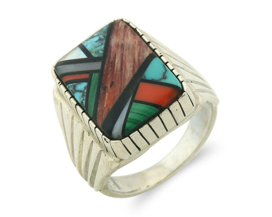Vintage Navajo Ring 925 Sterling Natural Gemstone Signed Montoya Size 13.25