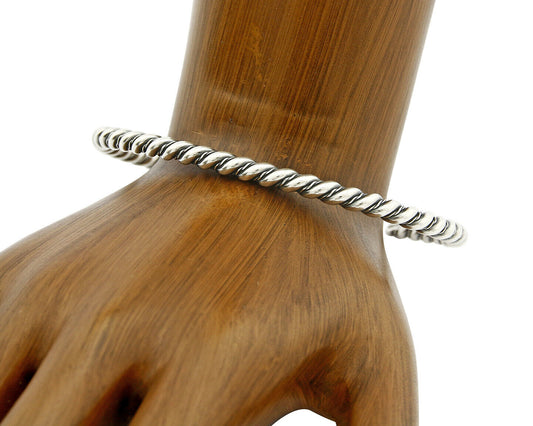 Navajo Montoya 3.8 mm Wide Signed Unknown Artist .925 Silver Handmade Bracelet