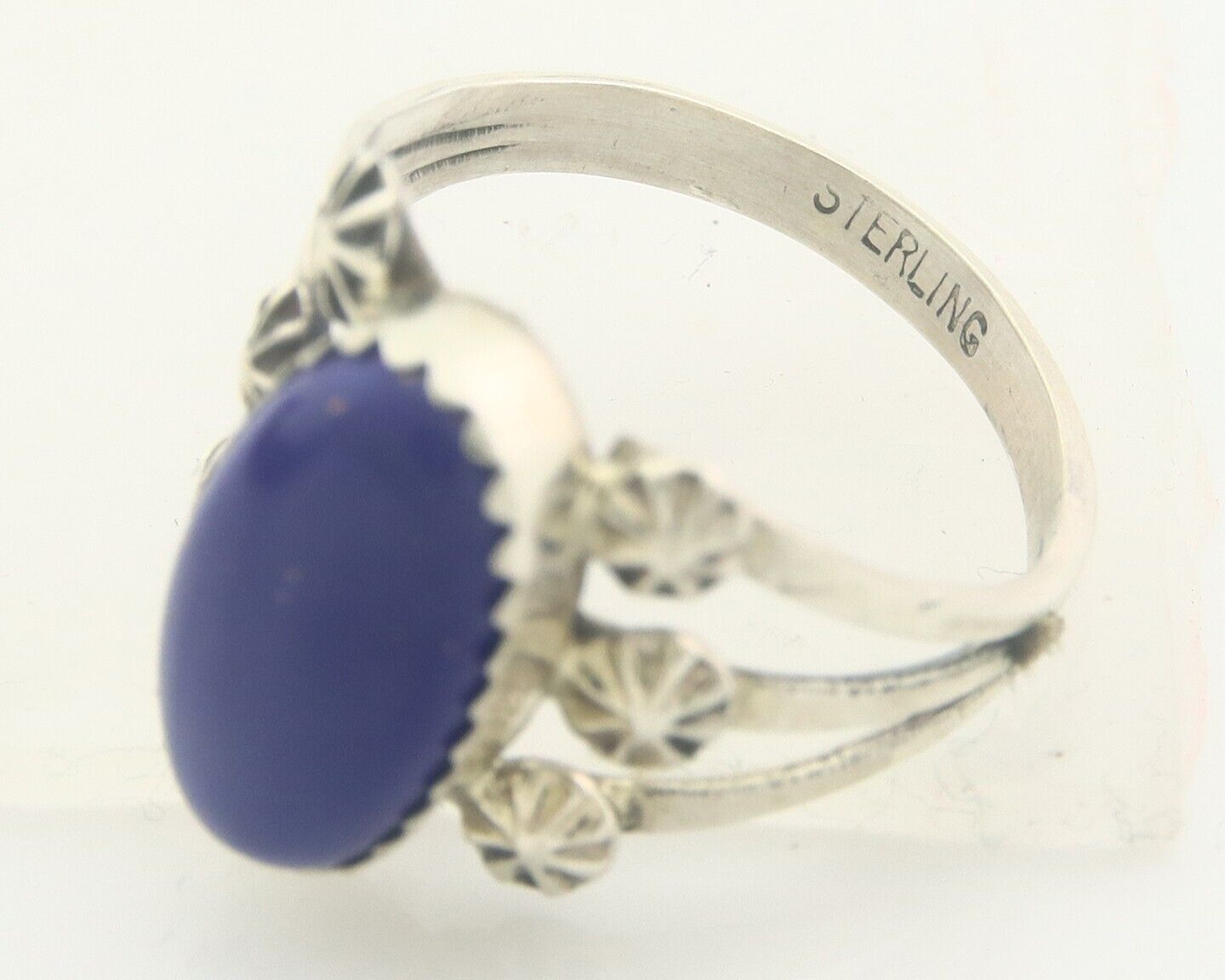 Navajo Ring 925 Sterling Natural Lapis Handmade Native Artist C.80's