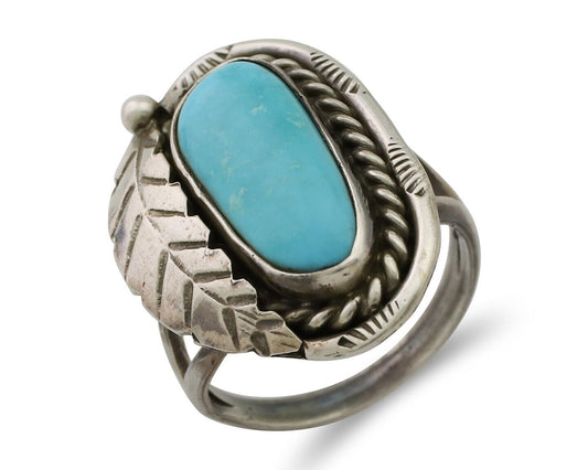 Navajo Handmade Ring 925 Silver Kingman Turquoise Native American Artist C.80's