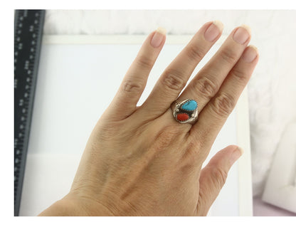 Vintage Navajo Ring 925 Sterling Silver Natural Gemstone Authentic Size 8.75