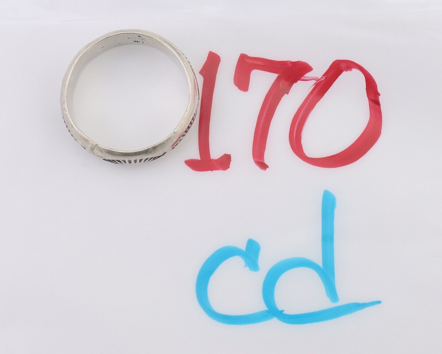 Navajo Hand Stamped Band 925 Silver 6.0 mm Signed Larry Chavez Size 10.5 C.80's