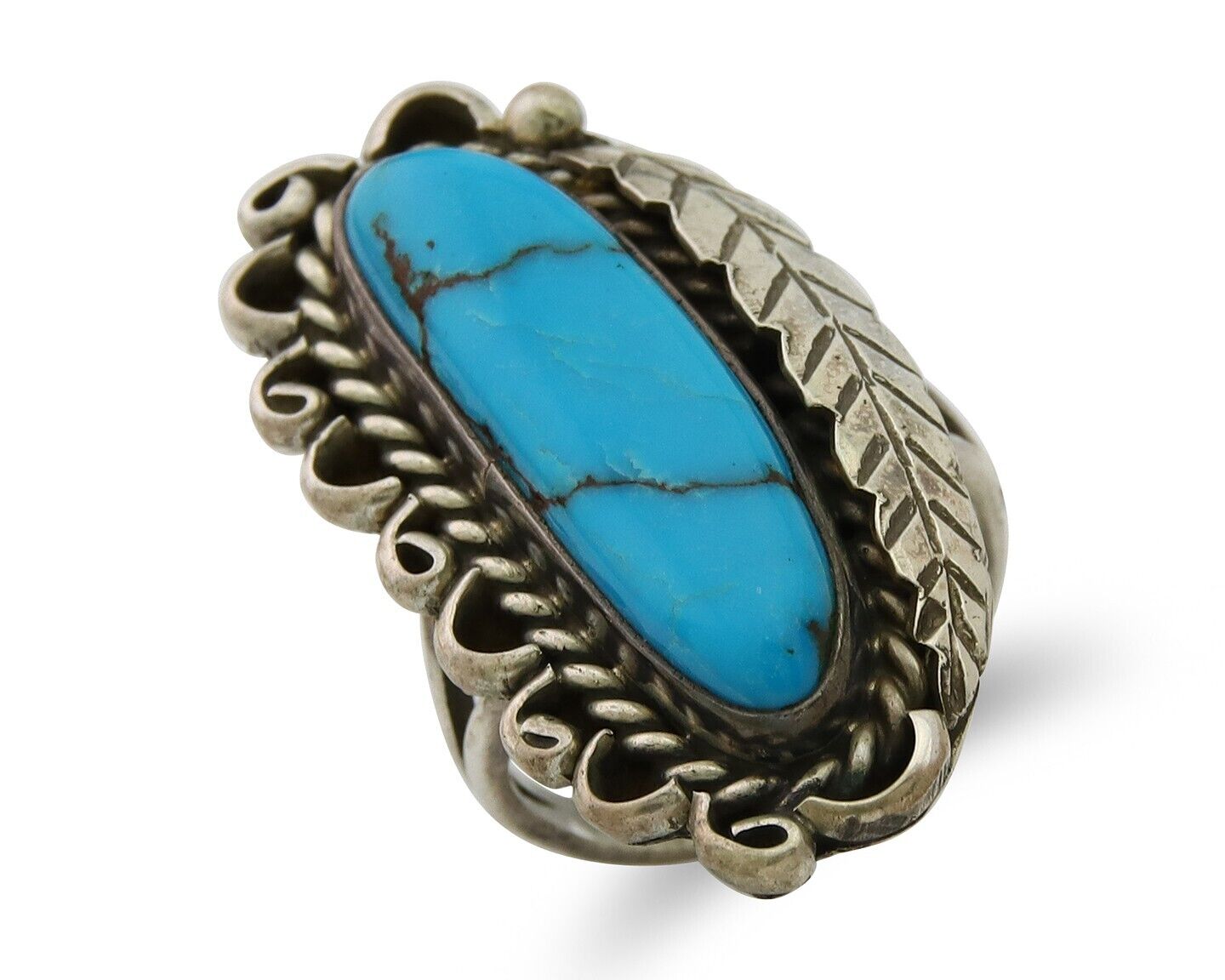 Navajo Ring .925 Sterling Blue Turquoise Artist Signed R Yazzie C.80's