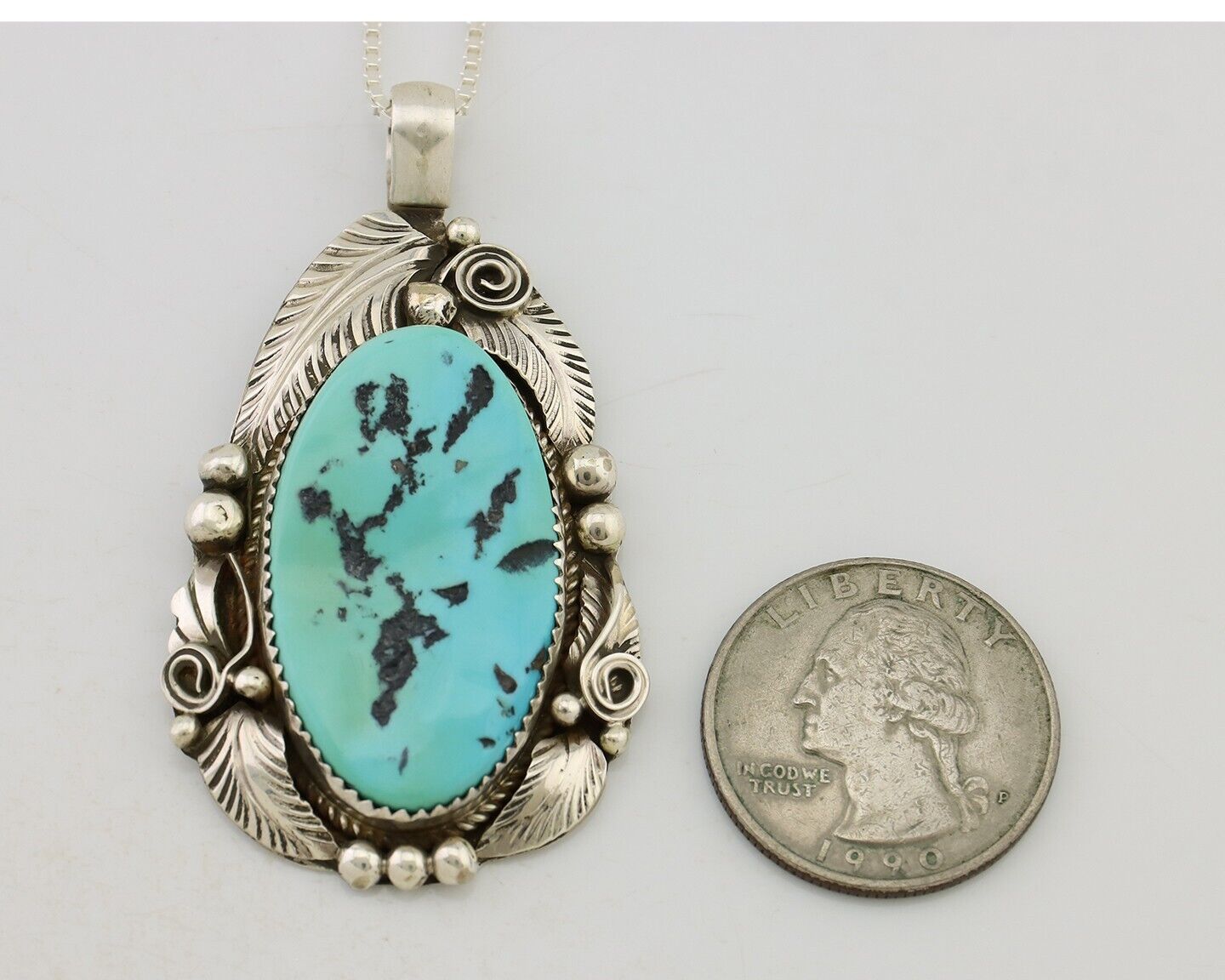 Navajo Pendant 925 Silver Natural Blue Turquoise Signed Justin Morris C.90's