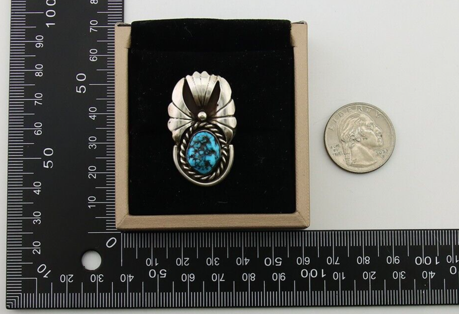 Navajo Ring 925 Sterling Silver Natural Turquoise Artist Signed LT C.80's