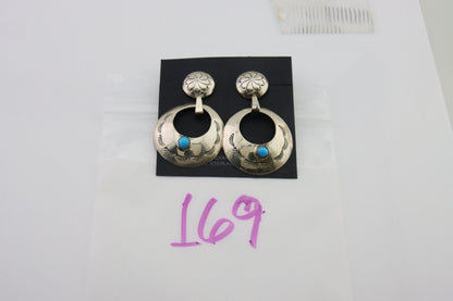 Navajo Dangle Earrings 925 Silver Natural Turquoise Native American Artist C80s
