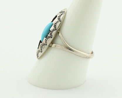 Navajo Ring .925 Silver Sleeping Beauty Turquoise Artist Signed P C.80's