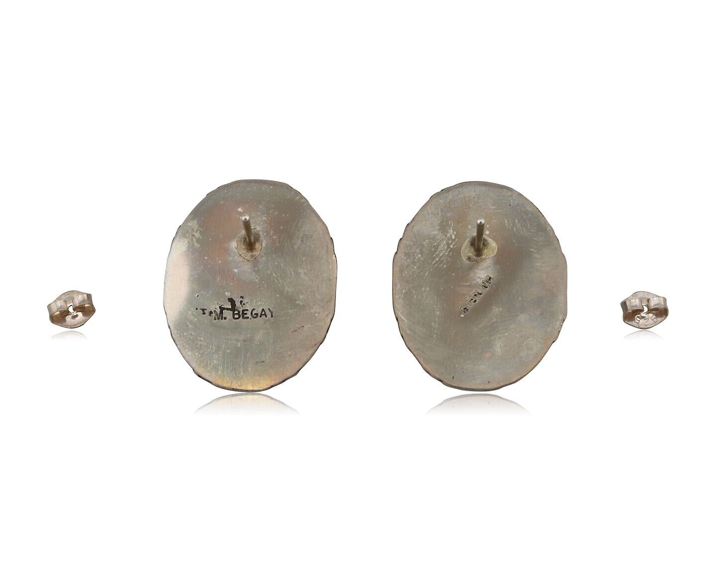 Navajo Hand Stamped Earrings 925 Silver Spiderweb Turquoise Signed M Begay C.80s