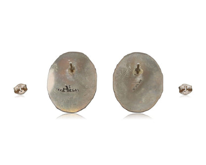 Navajo Hand Stamped Earrings 925 Silver Spiderweb Turquoise Signed M Begay C.80s