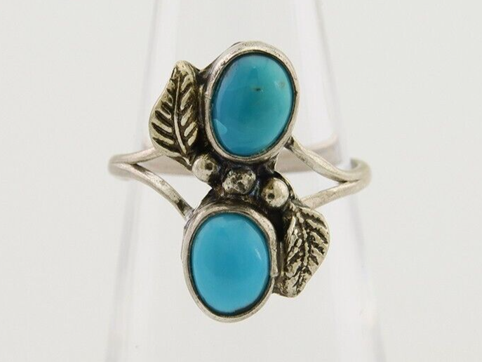 Navajo Ring 925 Silver Natural Blue Turquoise Native American Artist C.80's
