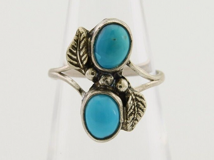 Navajo Ring 925 Silver Natural Blue Turquoise Native American Artist C.80's