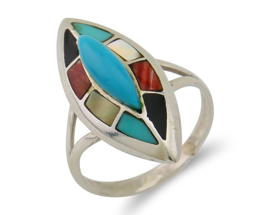 Navajo Ring 925 Silver Turquoise Shell Onyx Spiney Oyster Native Artist C80's