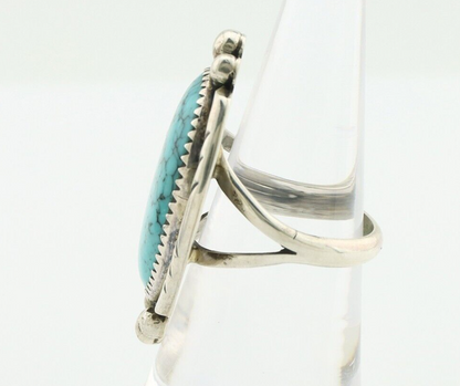 Navajo Ring 925 Silver Natural Spiderweb Turquoise Native American Artist C.80's