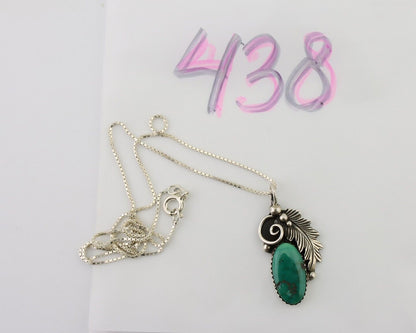 Navajo Necklace Pendant 925 Silver Natural Turquoise Signed Nelson C.80's