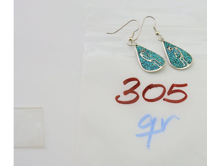 Navajo Kokopelli Earrings 999 Nickel Chip Inlay Turquoise Coral Native American
