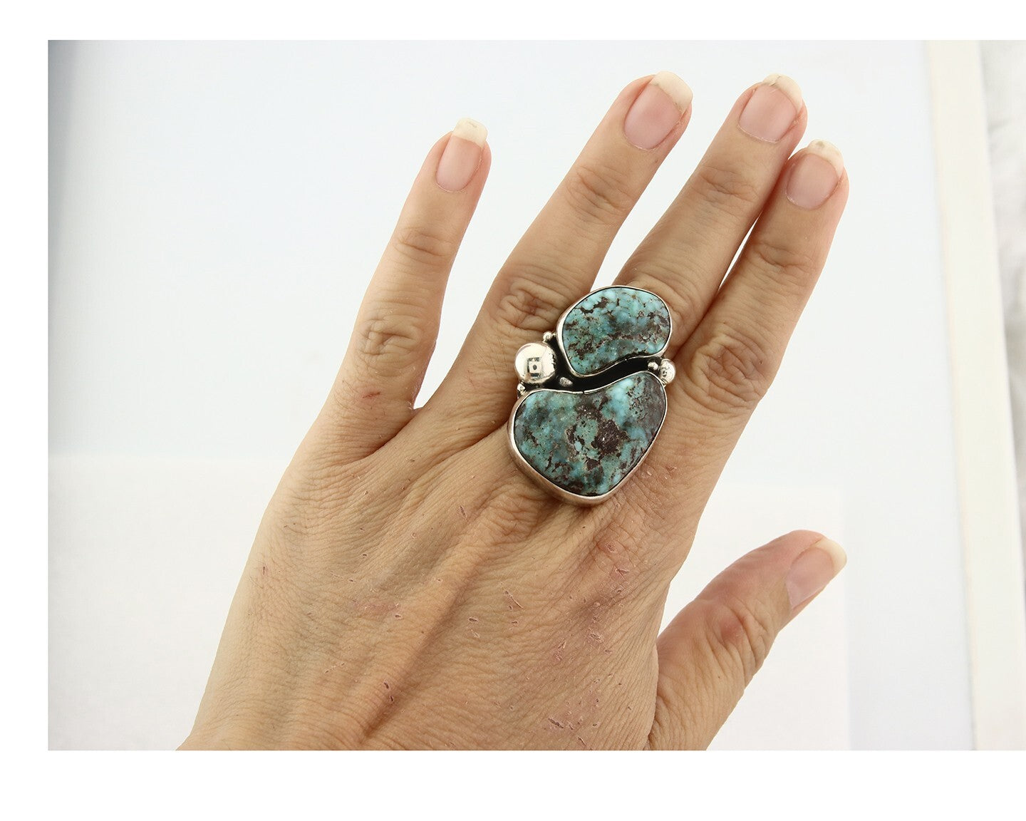 Vintage Navajo Ring 925 Sterling Silver Turquoise Signed David Zachary Size 8.25