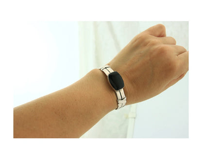 Navajo Cuff Bracelet 925 Sterling Silver Onyx Vintage Handmade