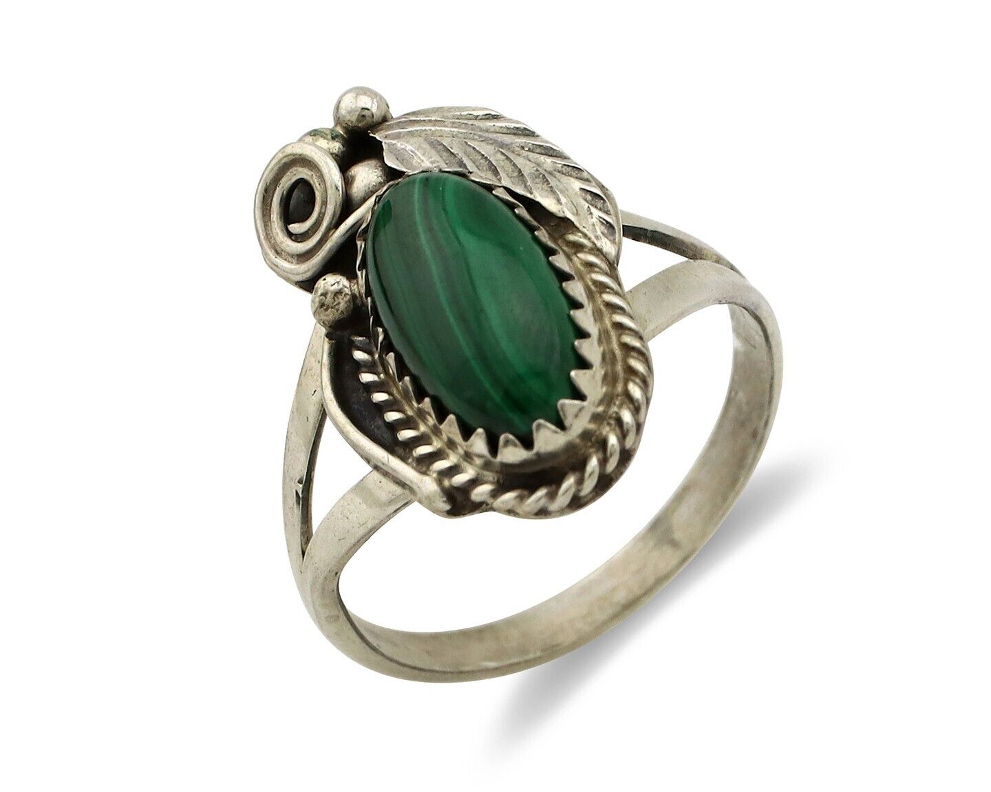 Navajo Ring 925 Silver Natural Mined Malachite Artist Signed Justin Morris C.80s
