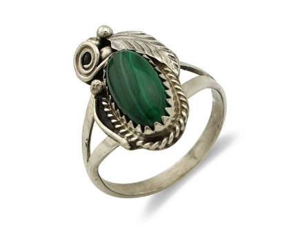 Navajo Ring 925 Silver Natural Mined Malachite Artist Signed Justin Morris C.80s