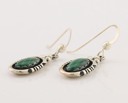 Navajo Dangle Earrings 925 Silver Natural Malachite Native American Artist C.80s