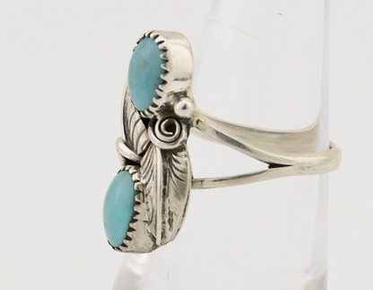 Navajo Ring 925 Silver Natural Slab Turquoise Artist Signed WR C.80's