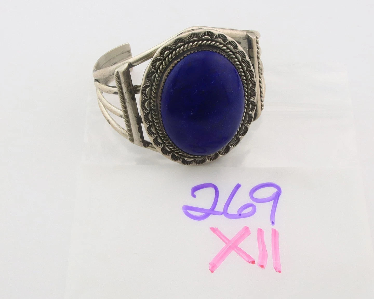 Navajo Cuff Bracelet Sterling Silver Natural Lapis Vintage Signed J Nelson