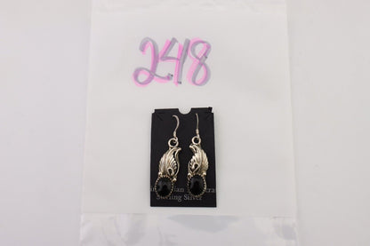 Navajo Dangle Earrings 925 Silver Black Onyx Native American Artist C.80's