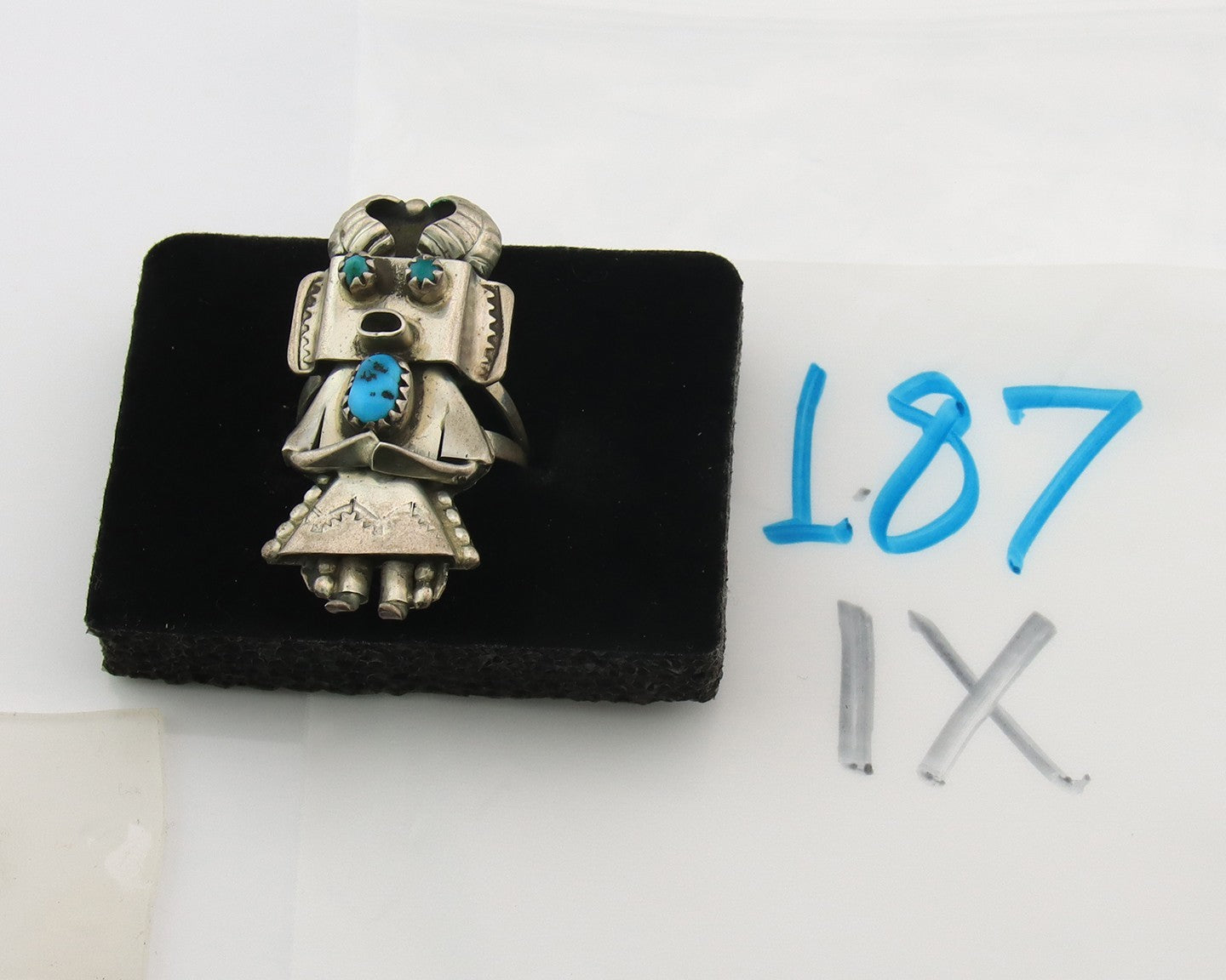 Navajo Kachina Ring Sterling Silver Blue Turquoise Vintage Artist Signed Sz 7.25