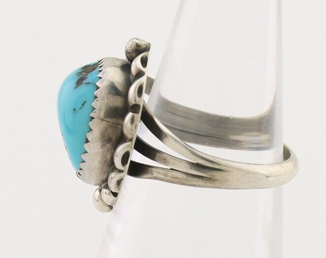 Navajo Ring 925 Silver Sleeping Beauty Turquoise Artist Signed SC C.80's