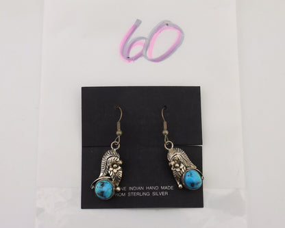 Navajo Handmade Earrings 925 Silver Natural Turquoise Native Artist C.80's
