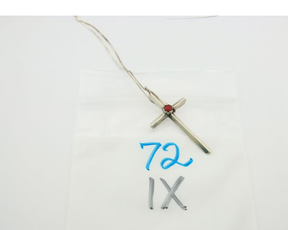 Navajo Cross Necklace Sterling Silver Snake Eye Coral Authentic Native Artist
