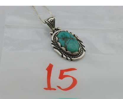 Navajo Necklace 925 Silver Natural Turquoise Sun Stamp C.80s