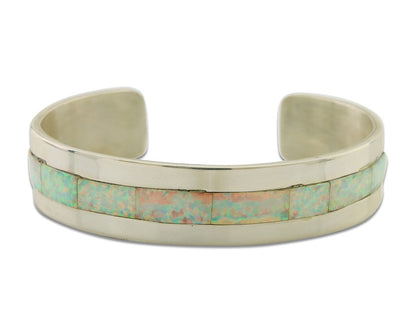Navajo Bracelet 925 Silver Opal Cuff Artist Signed DD C.80's