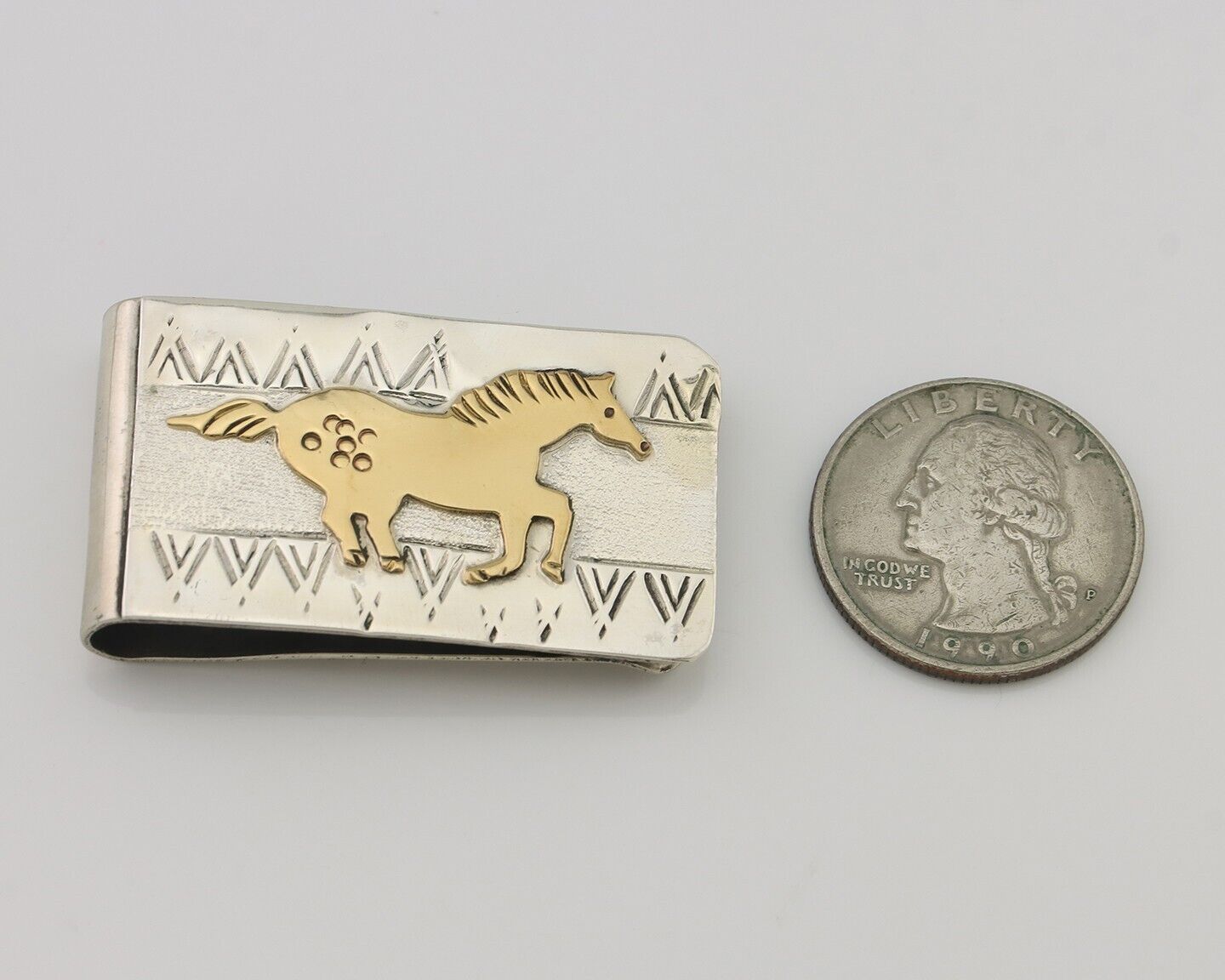 Navajo Money Clip .925 Silver Gold Plate & .999 Nickle Native Artist C.80's