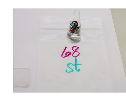 Navajo Ring 925 Silver Turquoise & Coral Artist Signed SC C.80's
