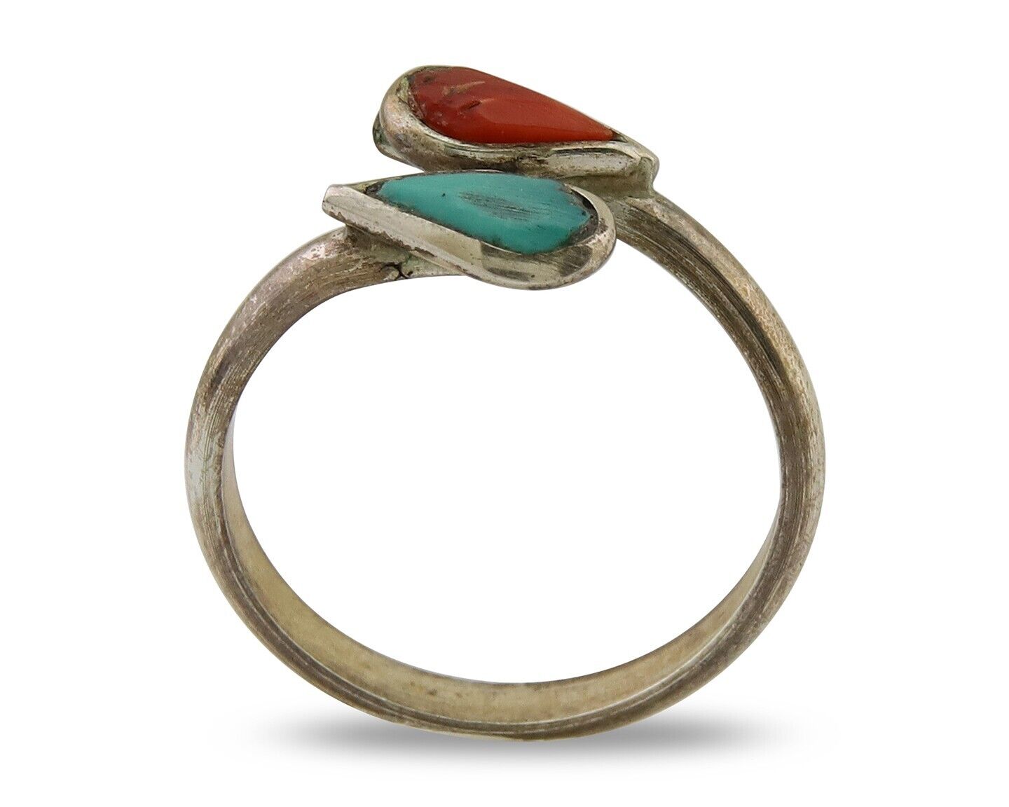 Navajo Handmade Ring 925 Silver Turquoise & Coral Native Artist C.80's