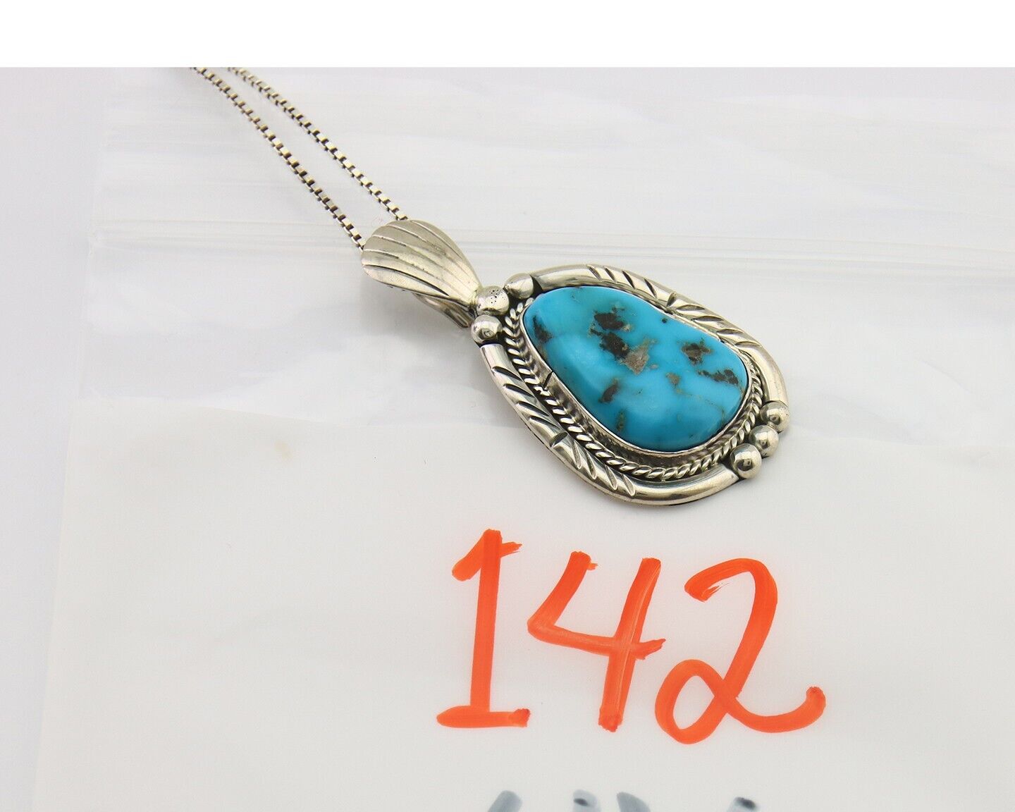 Navajo Necklace 925 Silver Natural Turquoise Artist Signed Tommy C.80's