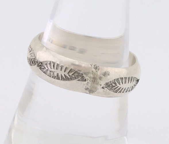 Navajo Hand Stamped Band 925 Silver 6.0 mm Signed Larry Chavez Size 9.25 C.80's