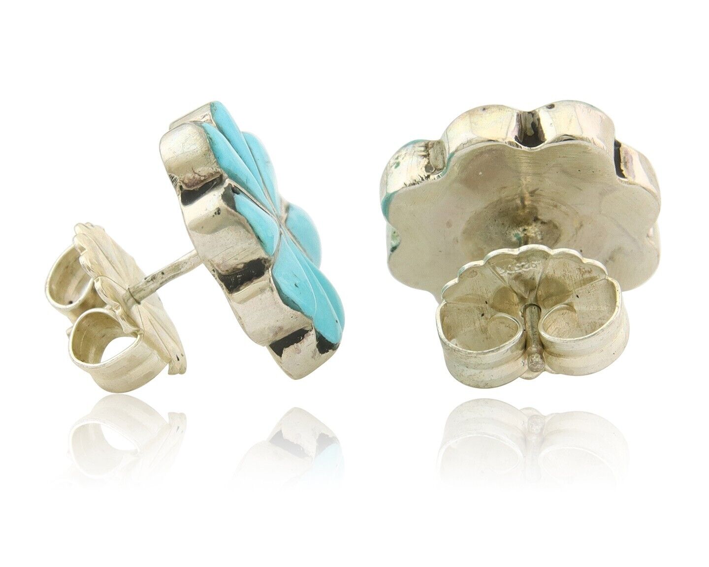 Navajo Earrings 925 Silver Natural Turquoise Native American Artist C.80's