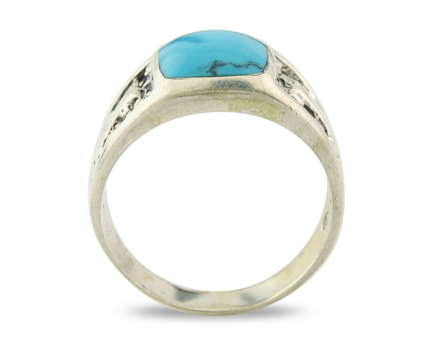 Men Vintage Nugget Ring 925 Sterling Turquoise Artist Signed SC Size 10.25