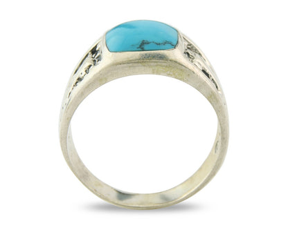 Men Vintage Nugget Ring 925 Sterling Turquoise Artist Signed SC Size 10.25