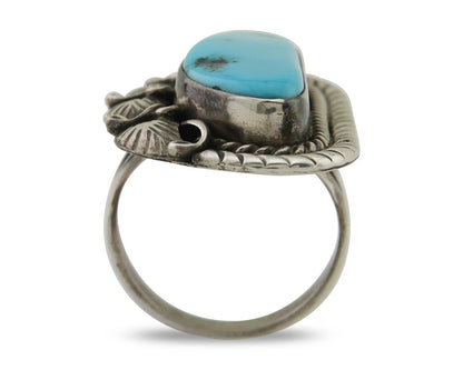 Navajo Ring 925 Silver Natural Blue Turquoise Artist Signed Thomas C.80's