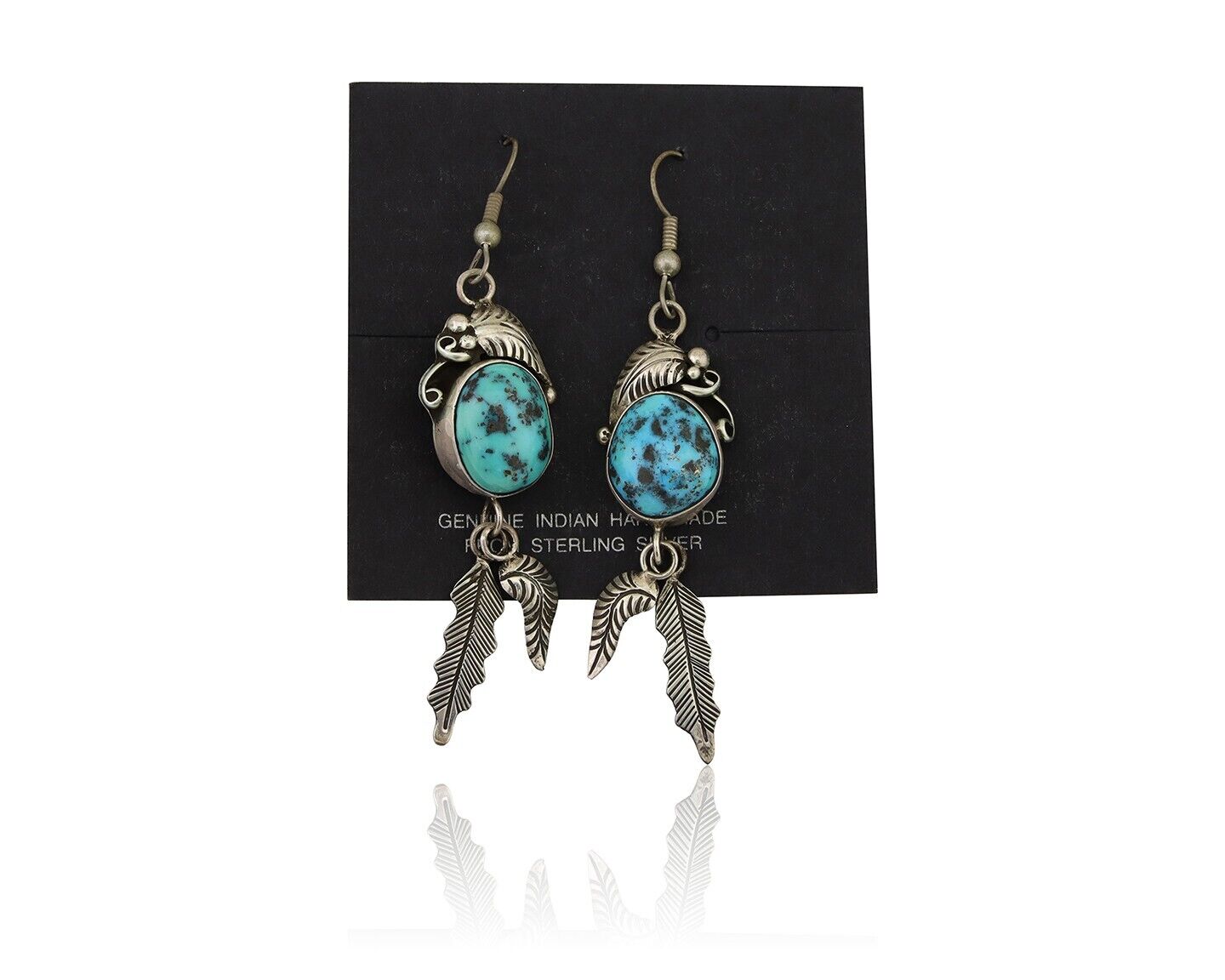 Navajo Dangle Earrings 925 Silver Blue Turquoise Native American Artist C.80's